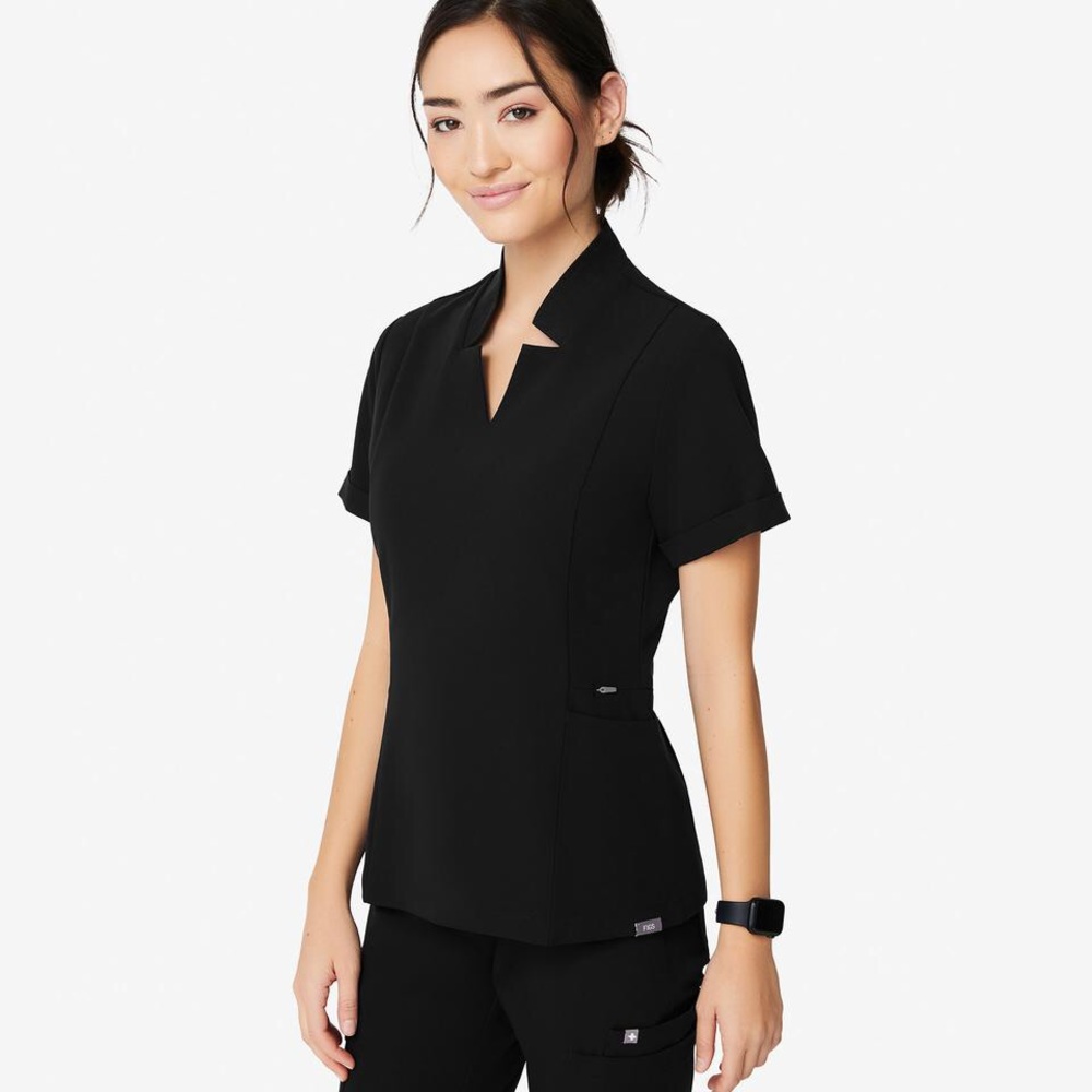 Figs Inala Scrub Top - Large (Black)